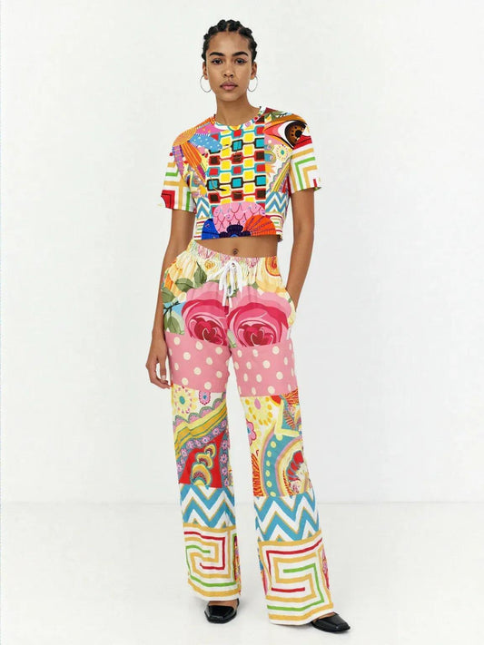 Pink Paisley Park Eco-Poly Wide Leg Pants