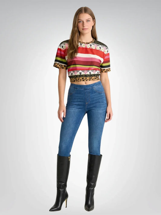 Pink Posie Abstract Geo Stripe Eco-Poly Cropped Pullover