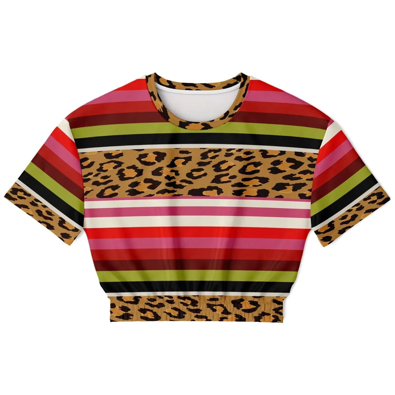 Pink Posie Stripe Cheetah Animal Print Eco-Poly Cropped Pullover