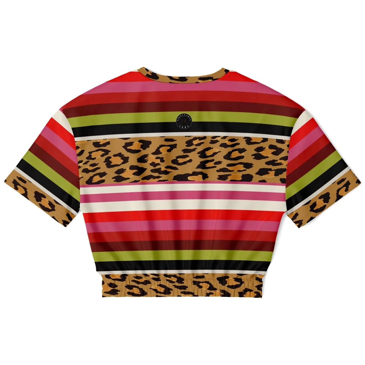 Pink Posie Stripe Cheetah Animal Print Eco-Poly Cropped Pullover
