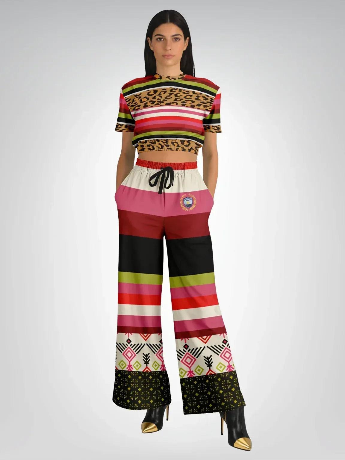 Pink Posie Stripe Cheetah Animal Print Eco-Poly Cropped Pullover