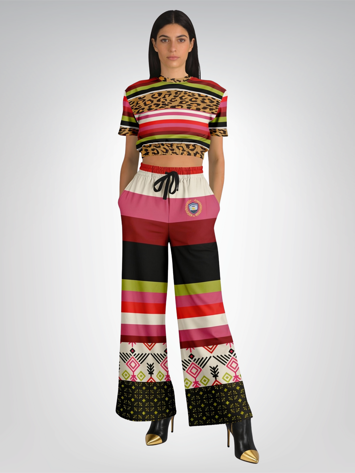 Pink Posie Stripe Cheetah Animal Print Eco-Poly Cropped Pullover