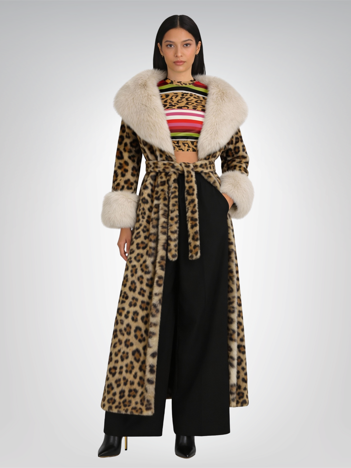 Pink Posie Stripe Cheetah Animal Print Eco-Poly Cropped Pullover