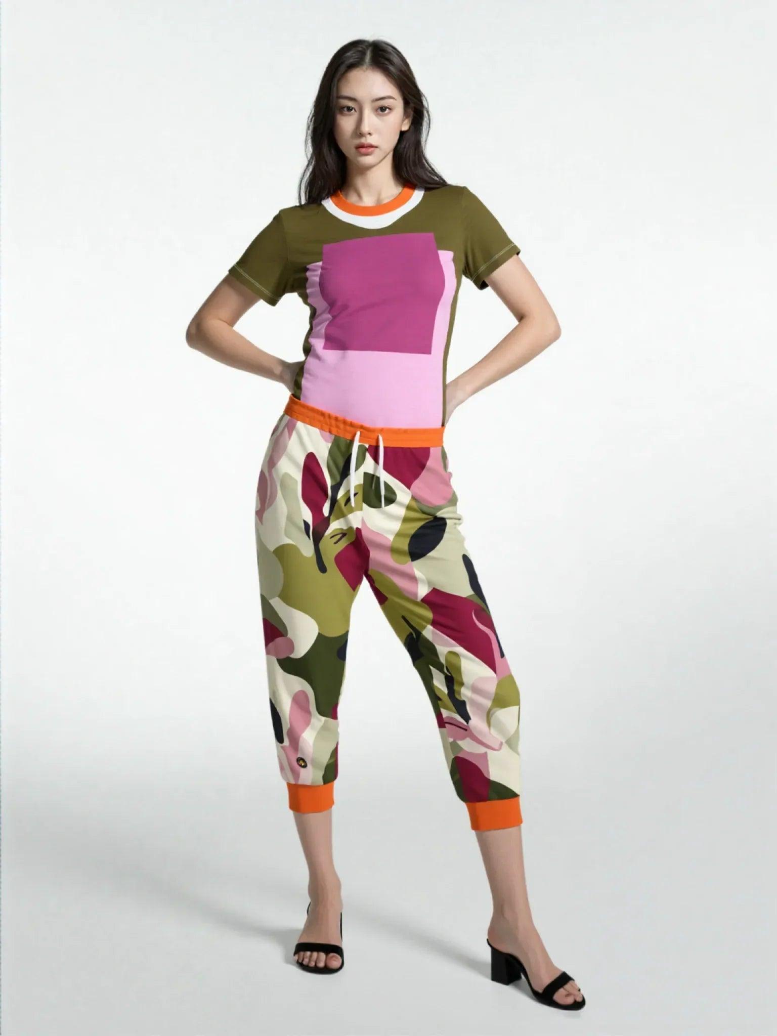Pink Squared Geometric Print Colorful AOP Women&
