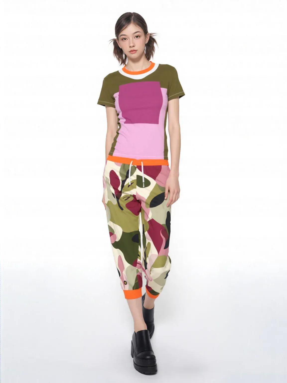 Pink Squared Geometric Print Colorful AOP Women&