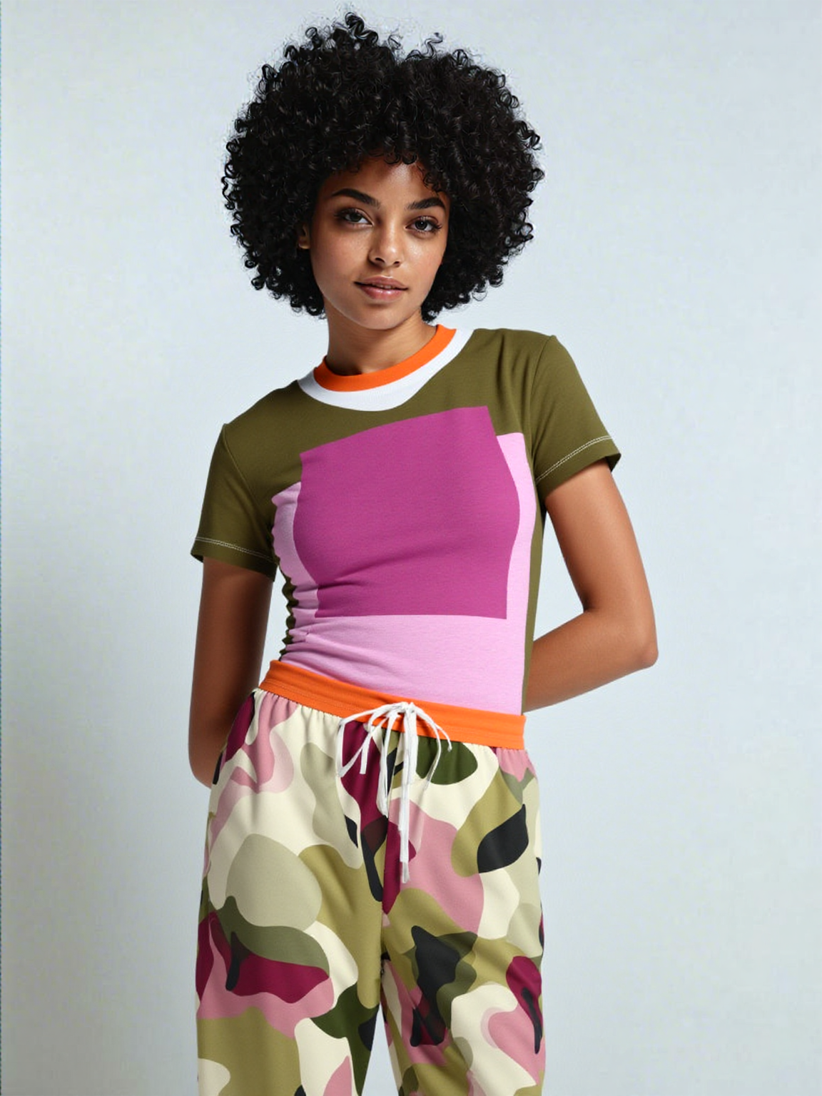 Pink Squared Geometric Print Colorful AOP Women&