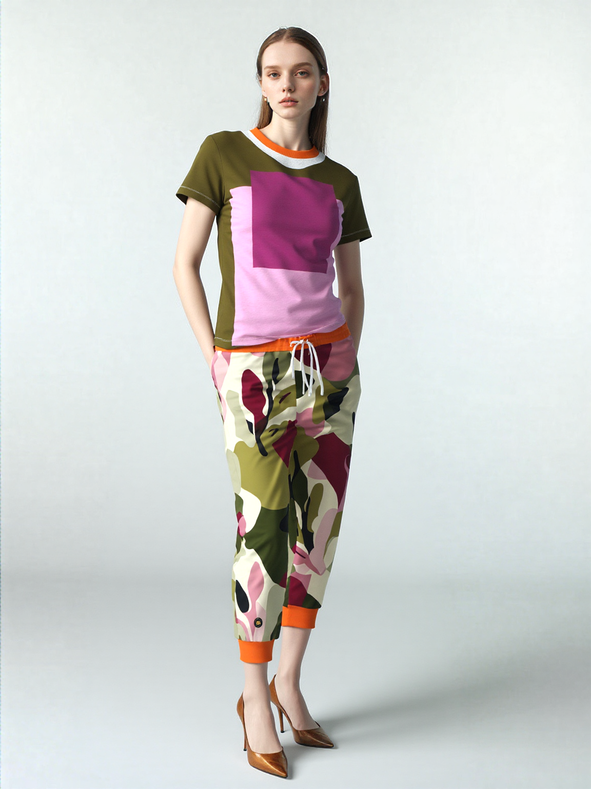 Pink Squared Geometric Print Colorful AOP Women&