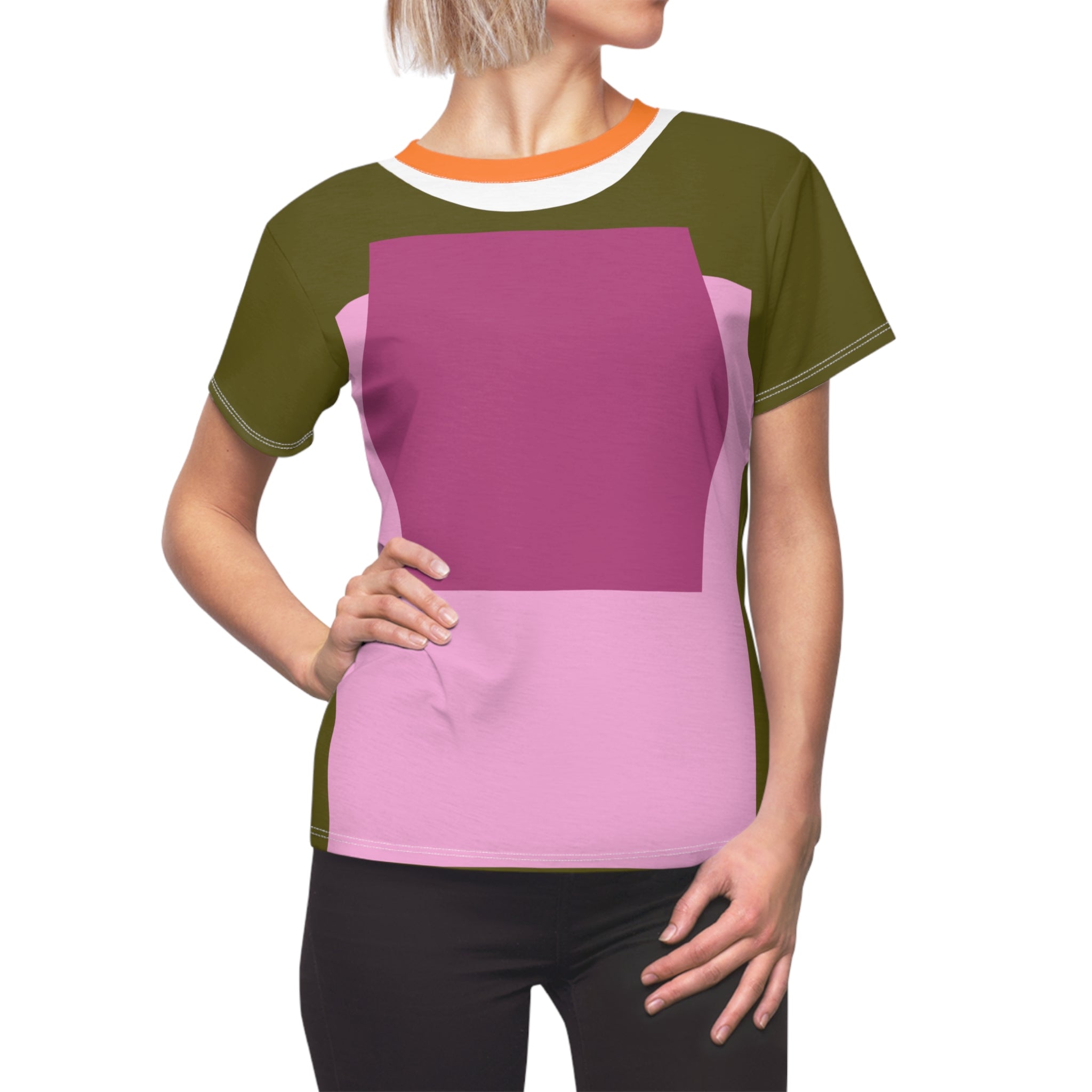 Pink Squared Geometric Print Colorful AOP Women&