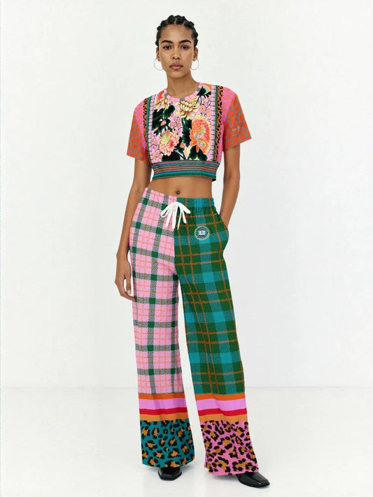 Pink Zen Blossom Chrysanthemum Asian Floral Eco-Poly Short Sleeve Cropped Pullover