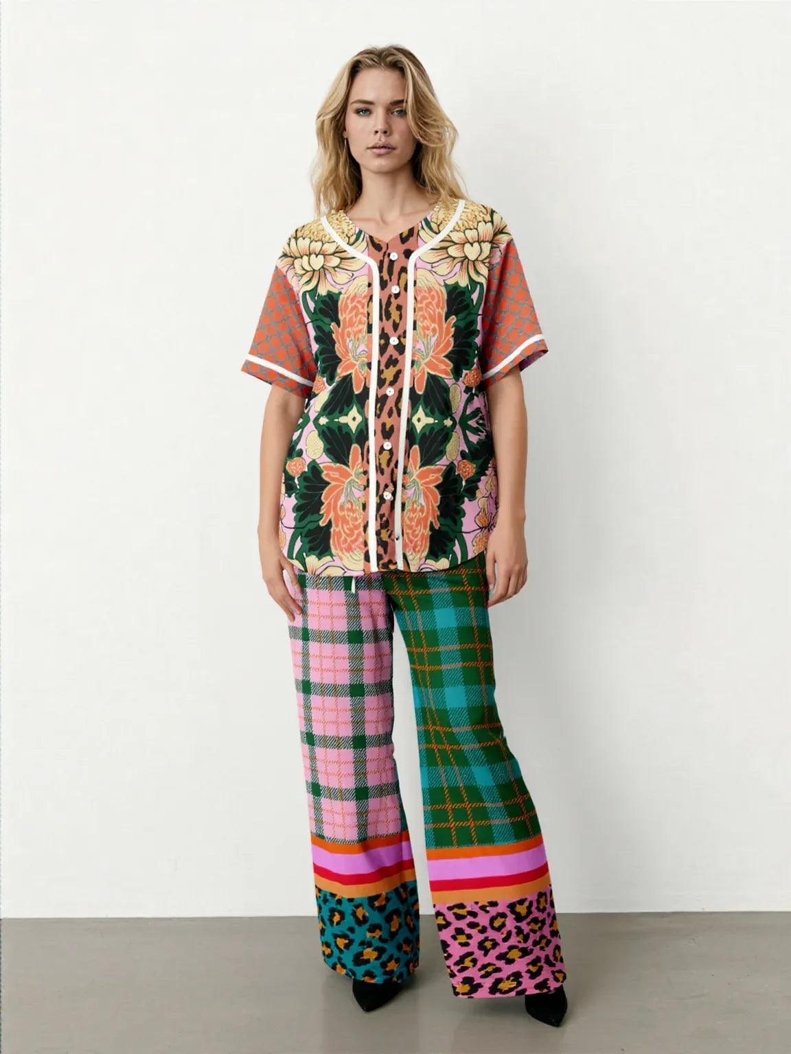 Pink Passion Haberdashery Plaid Duo Eco-Poly Wide Leg Pants