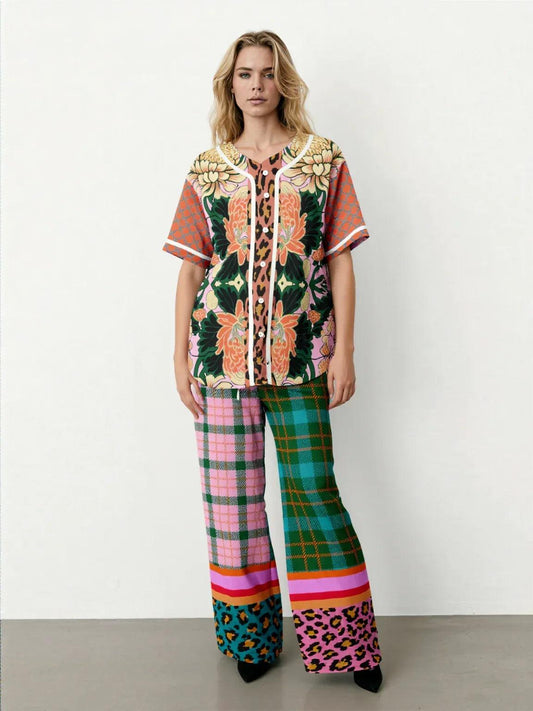 Pink Passion Haberdashery Plaid Duo Eco-Poly Wide Leg Pants