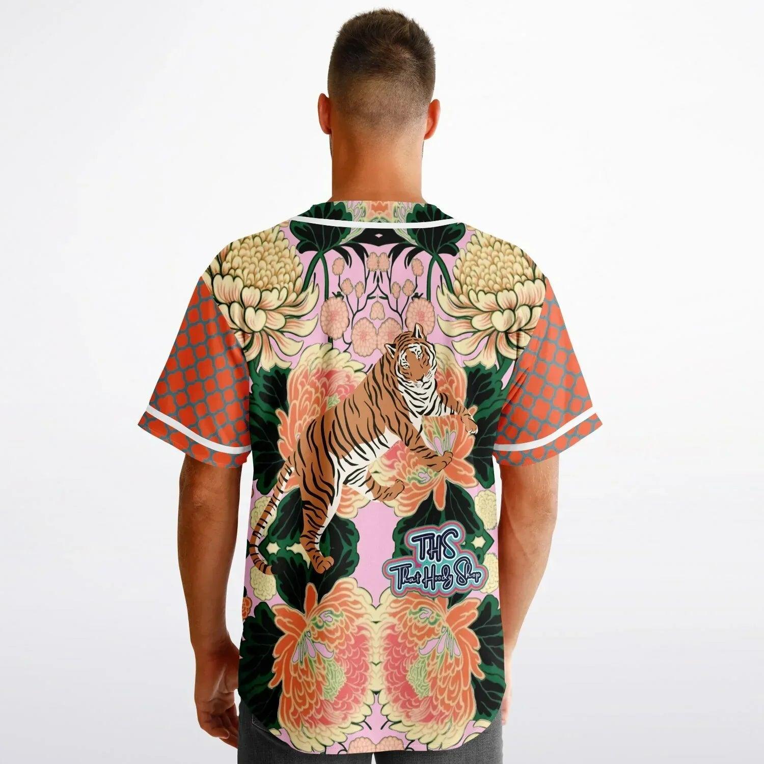Pink Zen Blossom Chrysanthemum Short Sleeve Eco-Poly Reversible Baseball Jersey