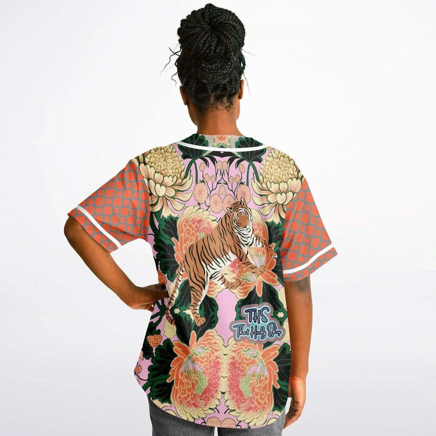Pink Zen Blossom Chrysanthemum Short Sleeve Eco-Poly Reversible Baseball Jersey