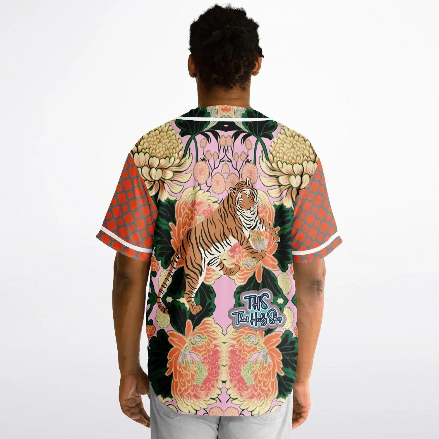 Pink Zen Blossom Chrysanthemum Short Sleeve Eco-Poly Reversible Baseball Jersey