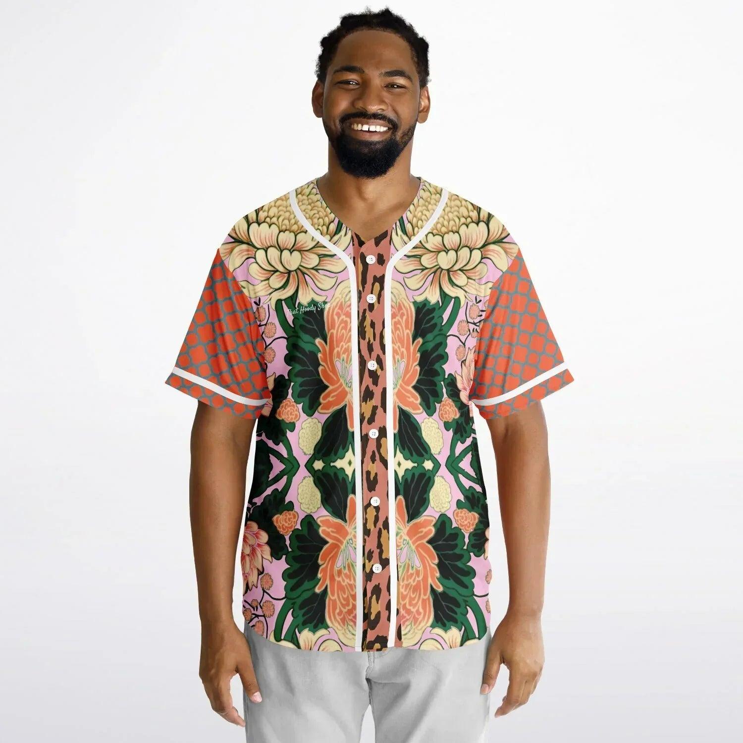 Pink Zen Blossom Chrysanthemum Short Sleeve Eco-Poly Reversible Baseball Jersey