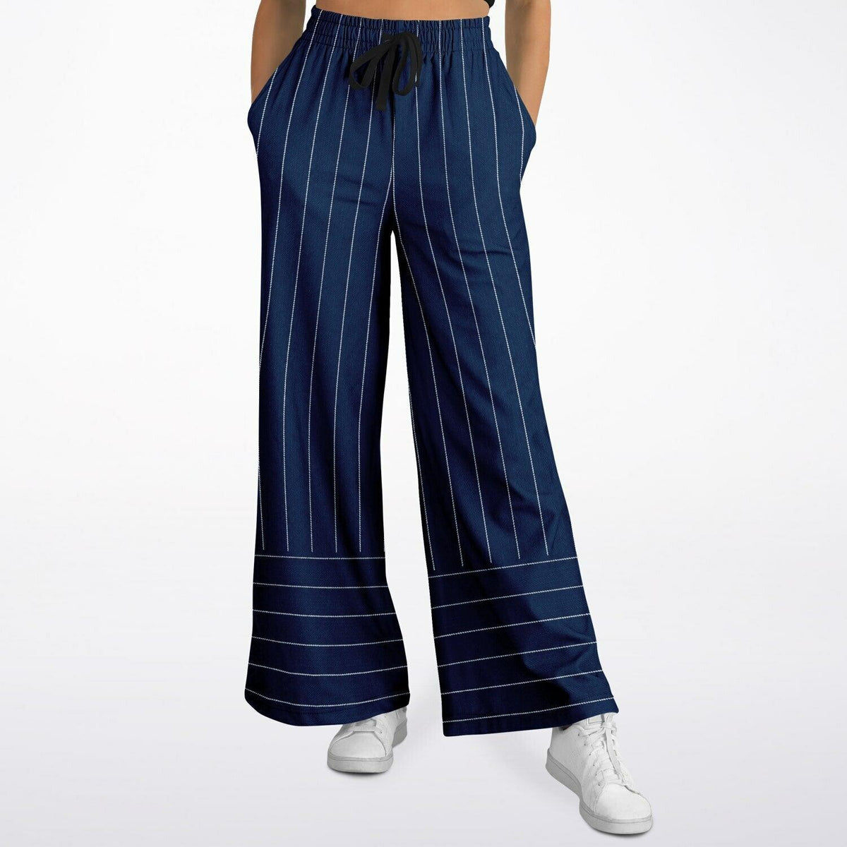 Pinstripes in Blue and White Eco-Poly Wide Leg Pants