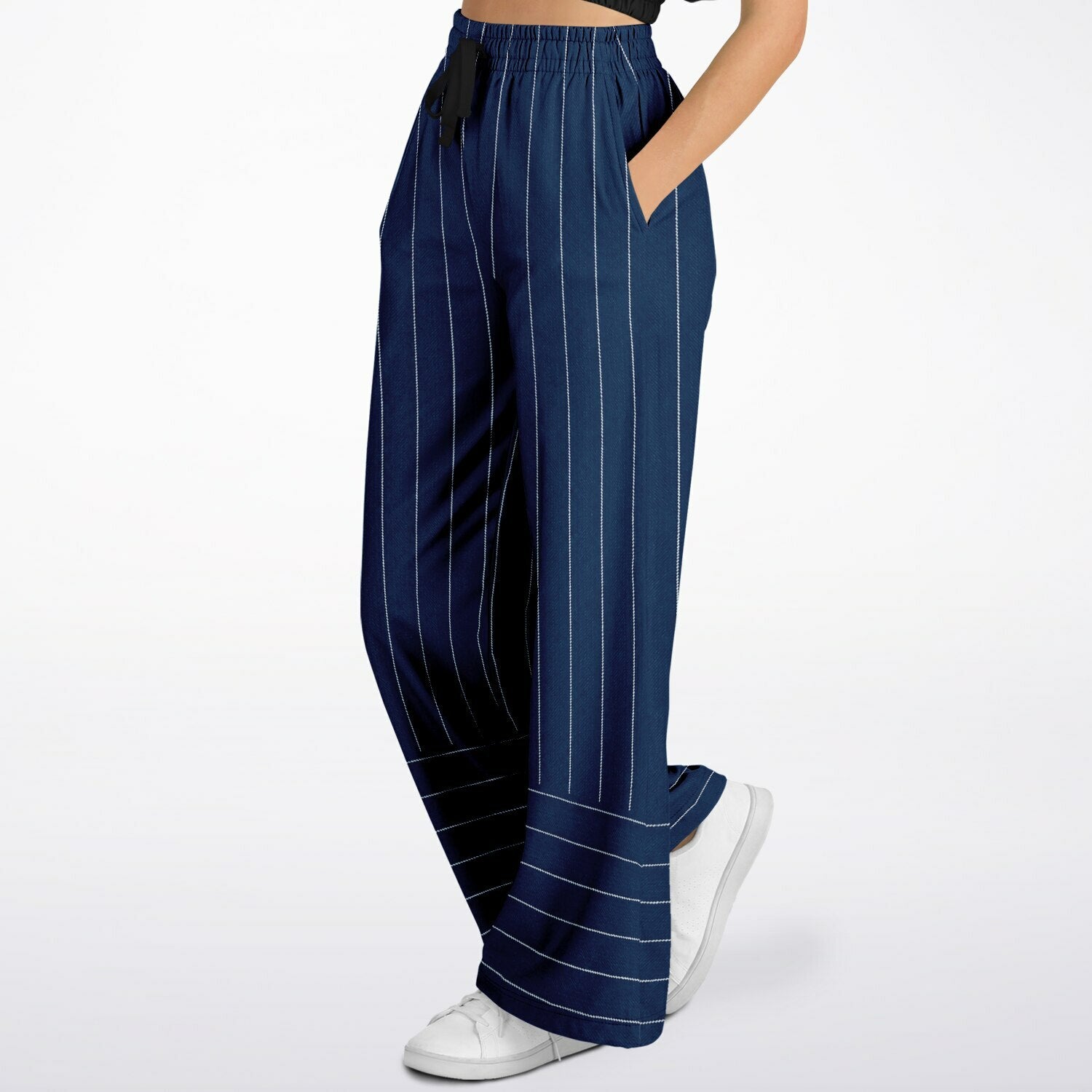 Pinstripes in Blue and White Eco-Poly Wide Leg Pants