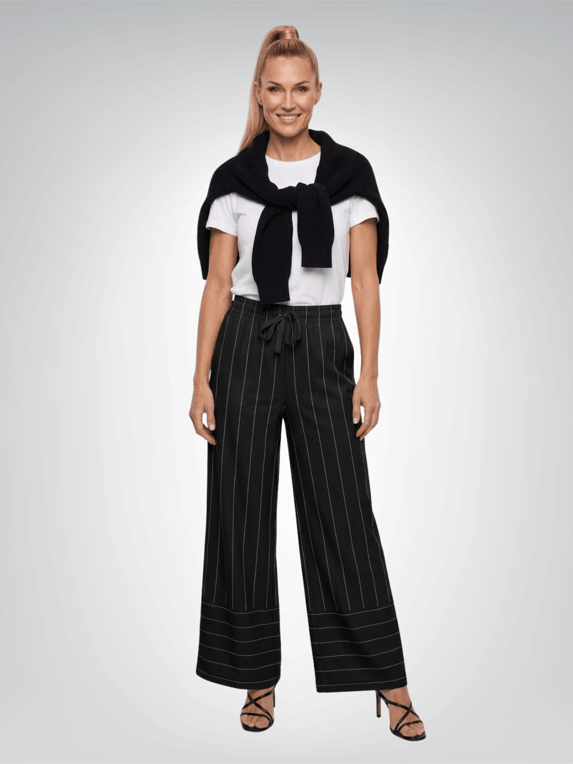 Pinstripes in Ebony & Smoke Eco-Poly Wide Leg Pants