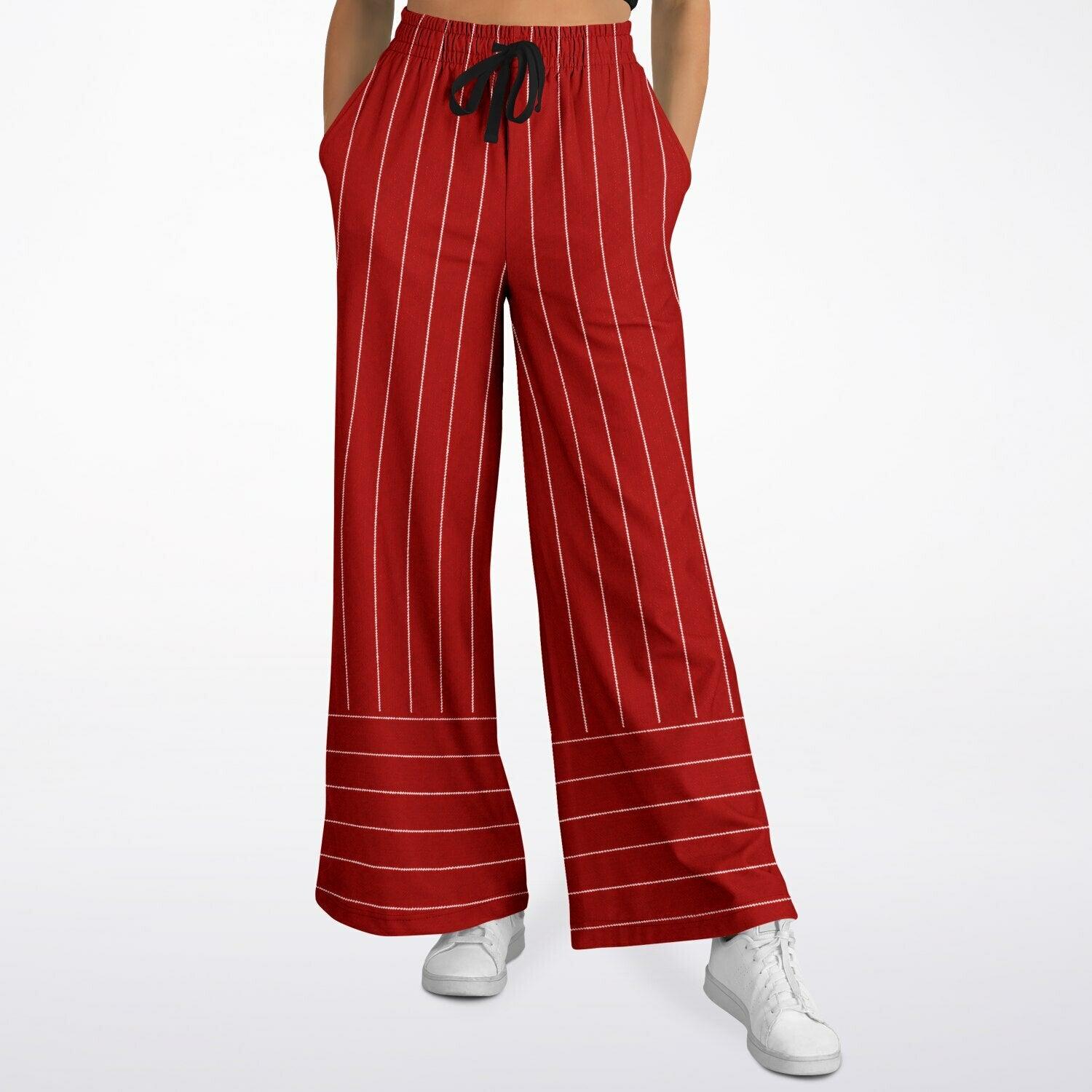 Pinstripes in Tomato and White Eco-Poly Wide Leg Pants