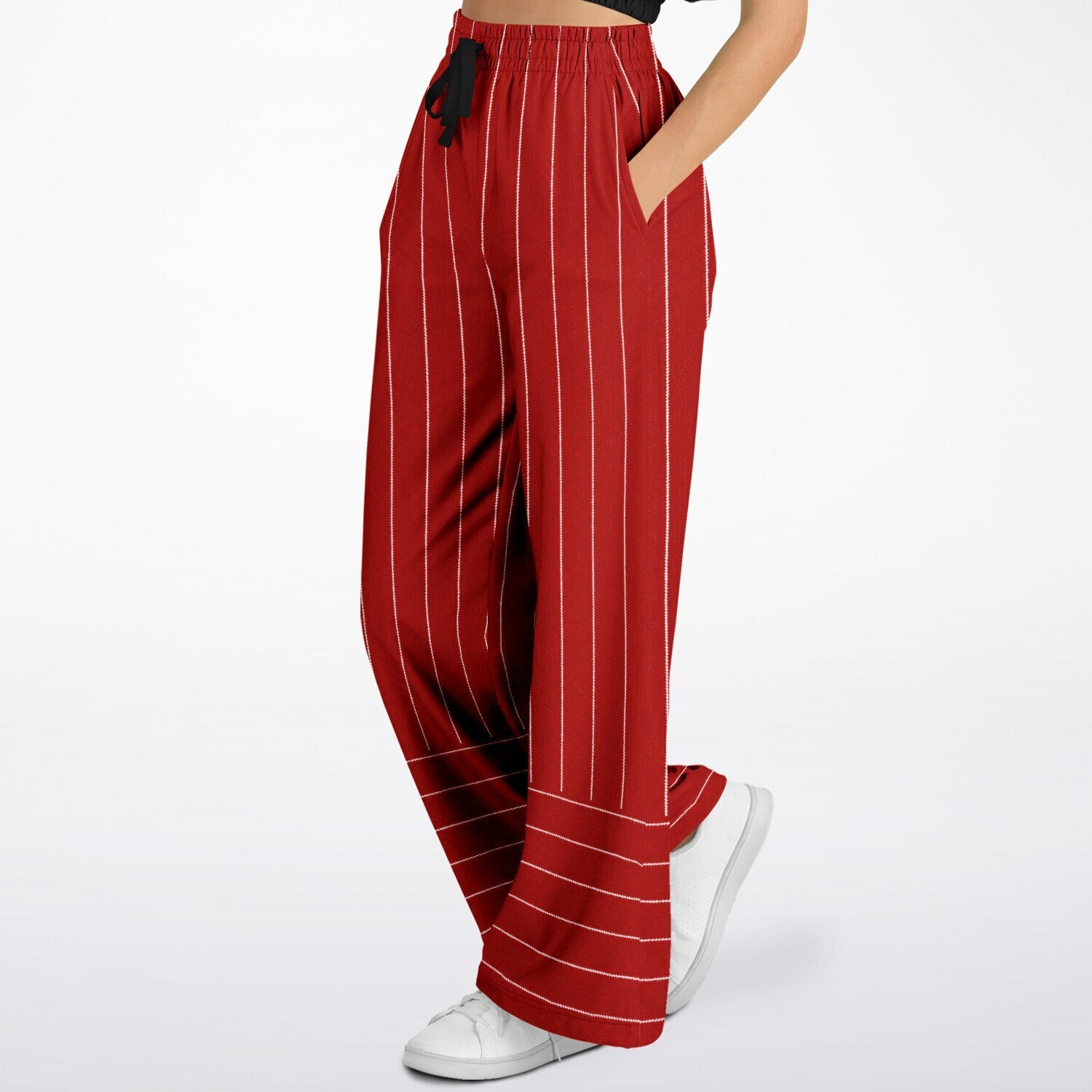 Pinstripes in Tomato and White Eco-Poly Wide Leg Pants