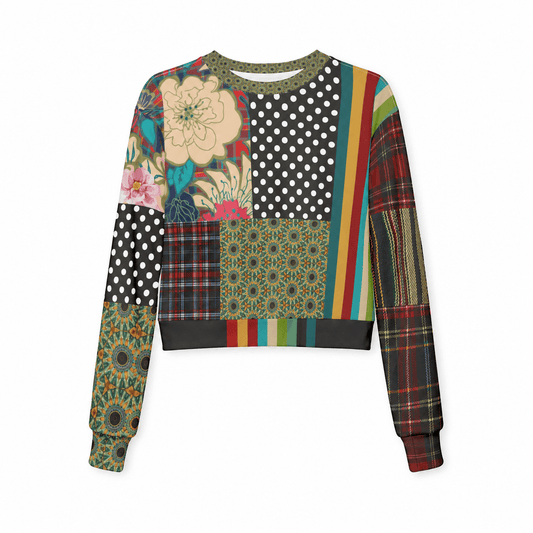 Plaid About Flowers Patchwork Cropped Sweatshirt (Gold Label)