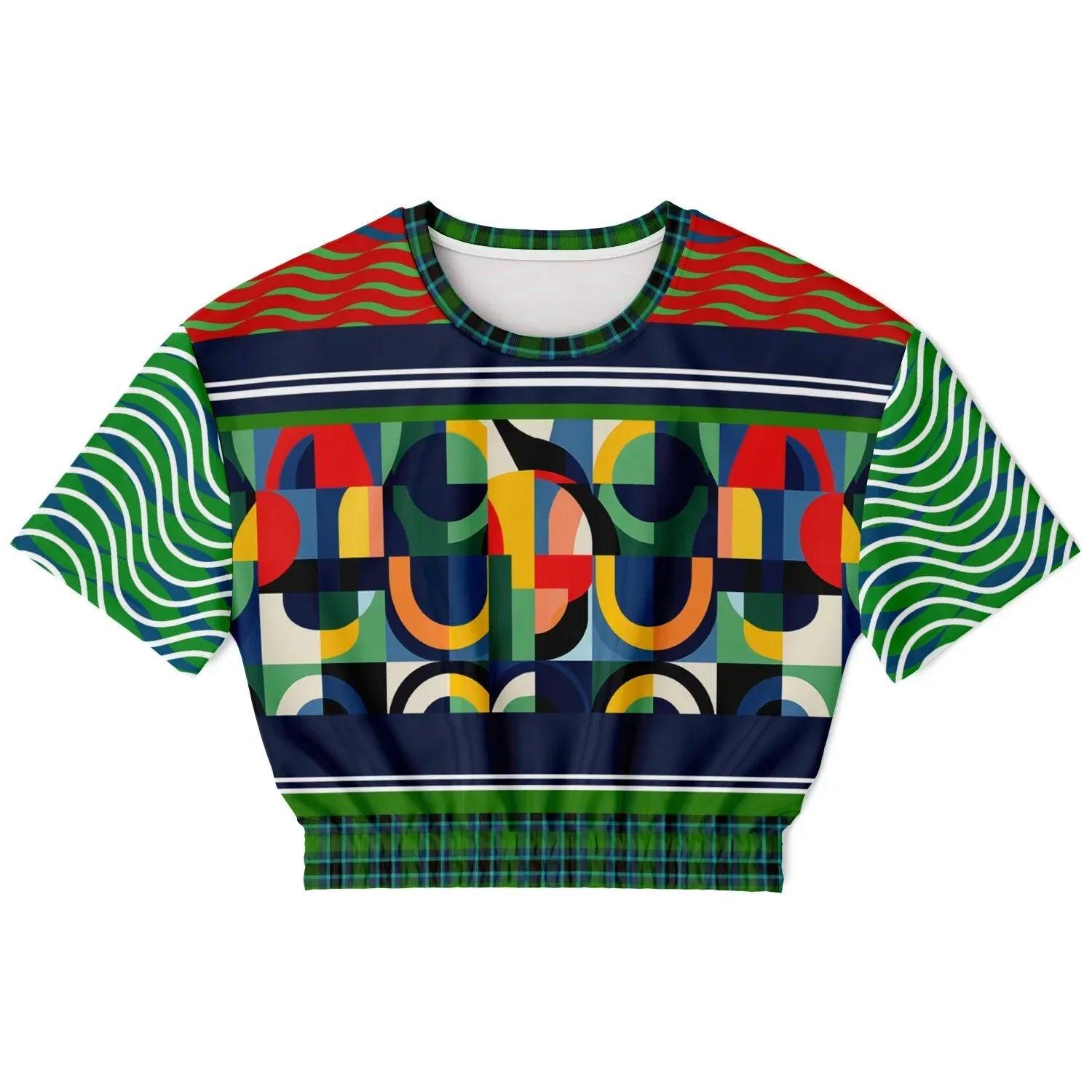 Plain Is Not My Vibe Geometric Print Eco-Poly Short Sleeve Cropped Pullover