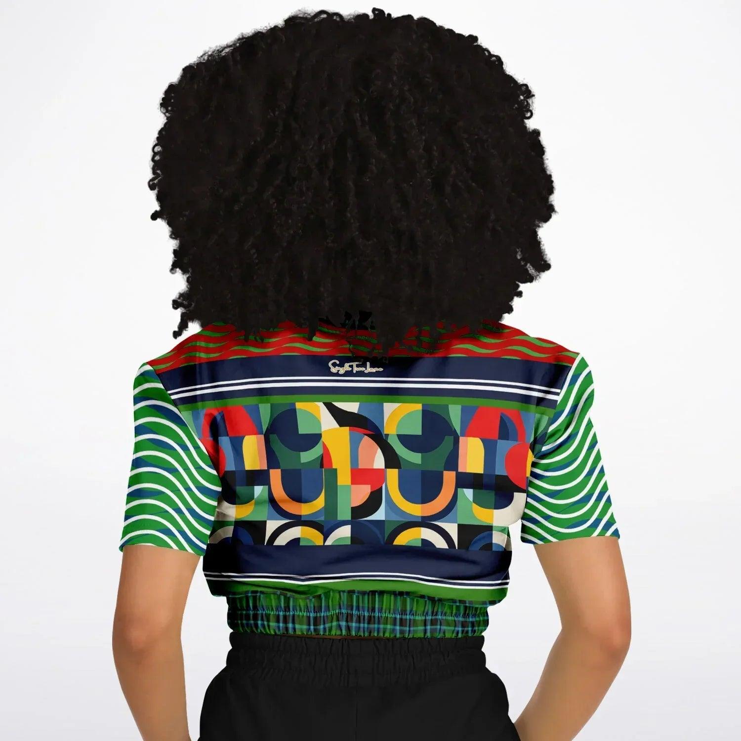 Plain Is Not My Vibe Geometric Print Eco-Poly Short Sleeve Cropped Pullover