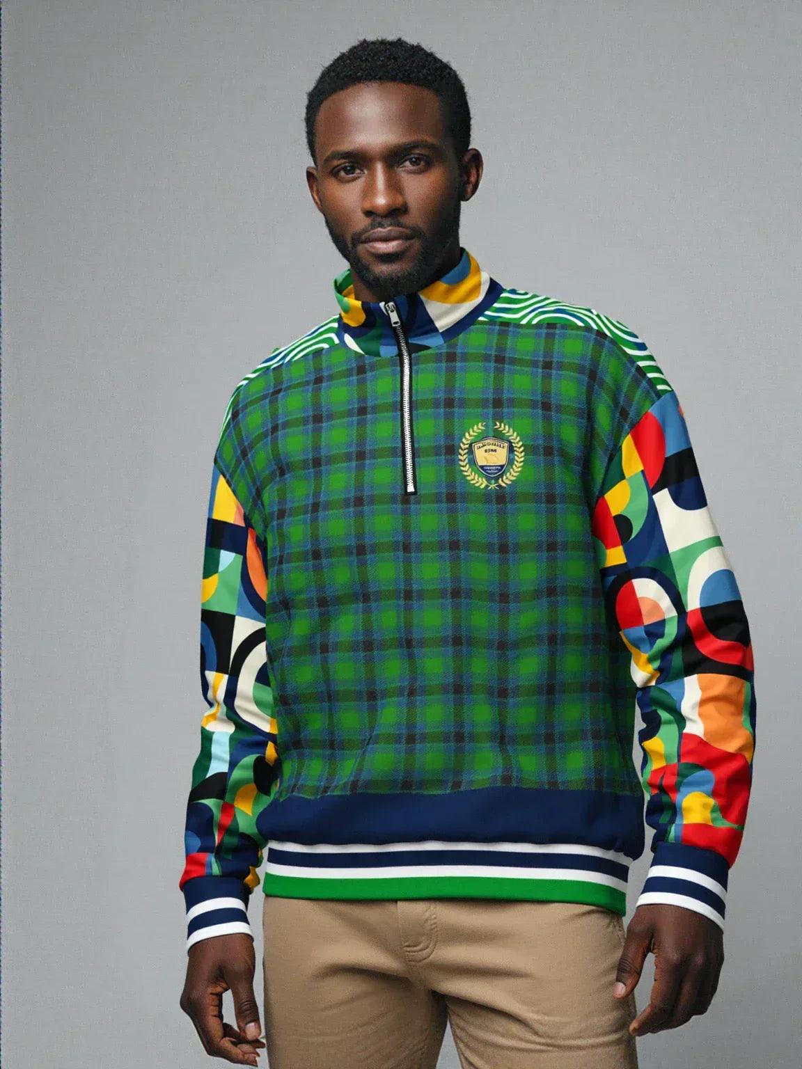 Plain is Not My Vibe Plaid Geometric Print Heavyweight Quarter Zip Unisex Pullover