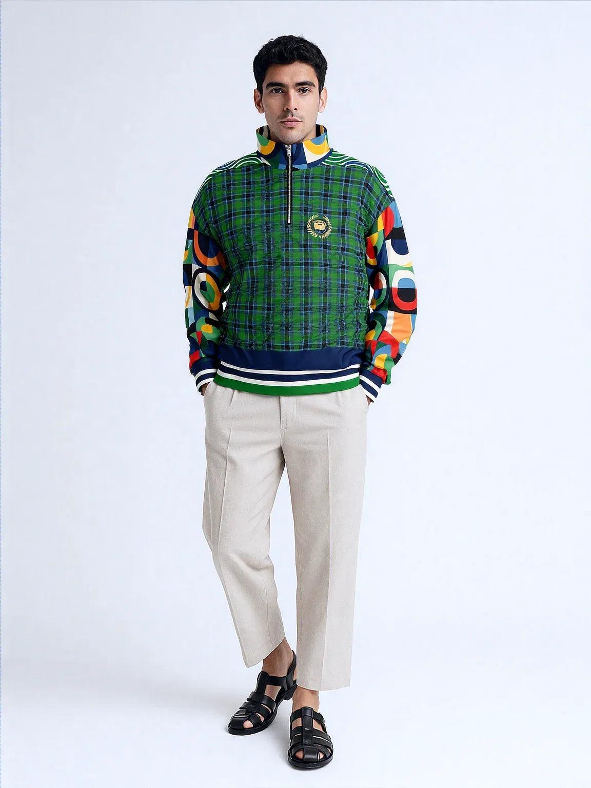 Plain is Not My Vibe Plaid Geometric Print Heavyweight Quarter Zip Unisex Pullover