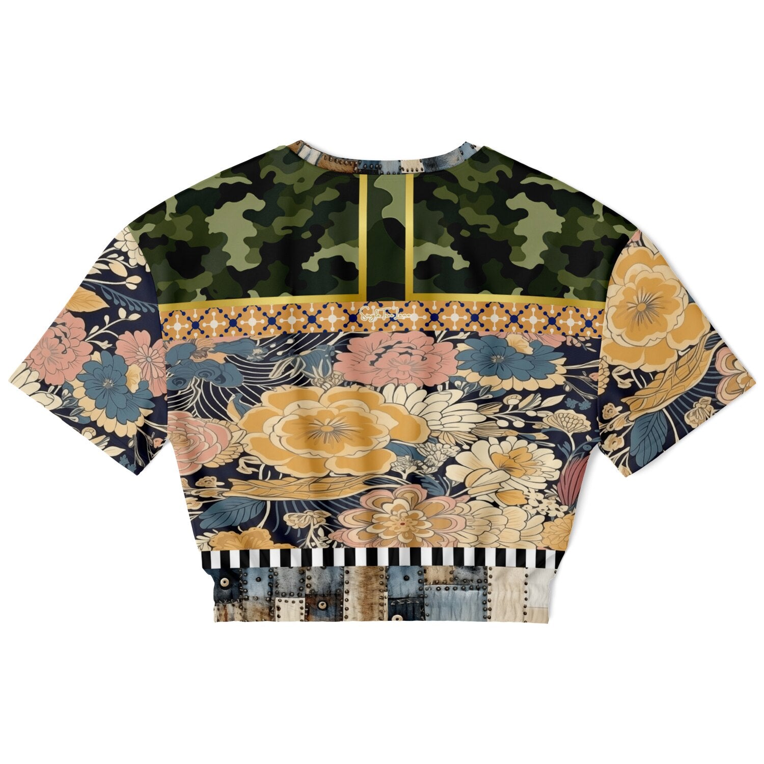 Playing Jax in Marigold Floral Eco-Poly Short Sleeve Cropped Pullover