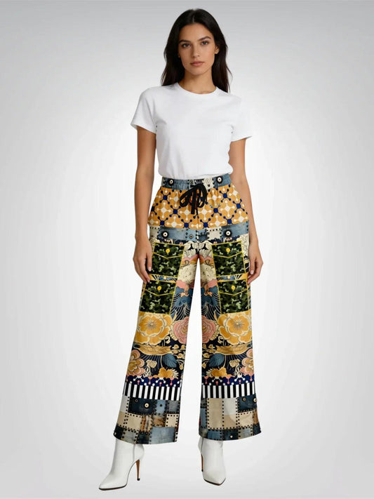 Playing Jax in Marigold Abstract Geo Eco-Poly Wide Leg Pants