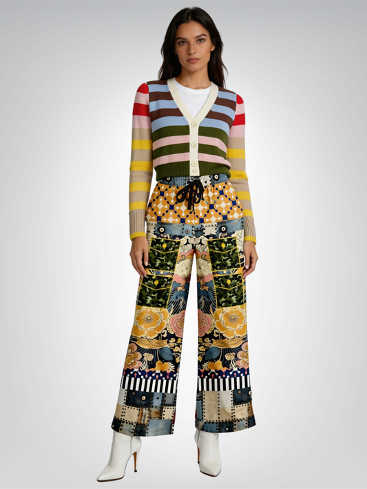 Playing Jax in Marigold Abstract Geo Eco-Poly Wide Leg Pants