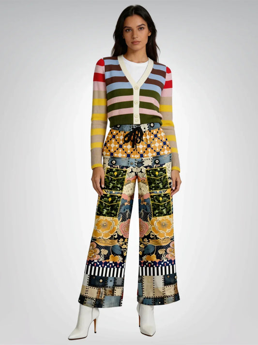 Playing Jax in Marigold Abstract Geo Eco-Poly Wide Leg Pants