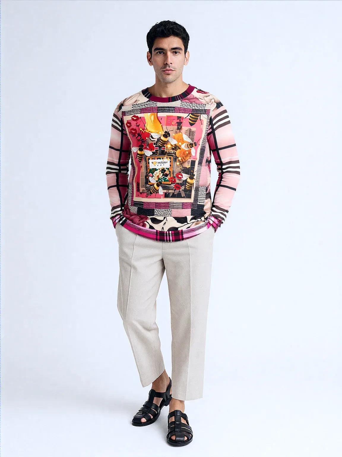 Poison Bee Juice Plaid Floral Tweed Mid-Weight Polyester Unisex Sweatshirt (Gold Label)