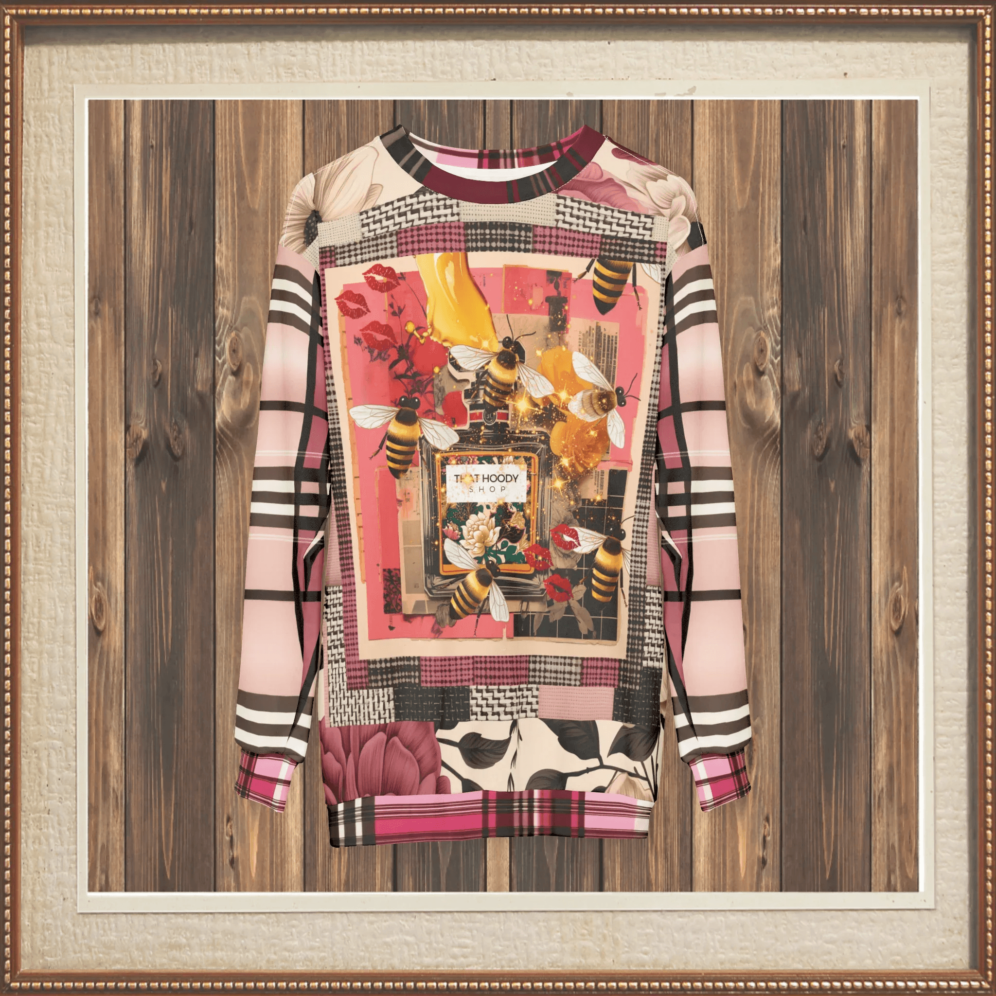 Poison Bee Juice Plaid Floral Tweed Mid-Weight Polyester Unisex Sweatshirt (Gold Label)