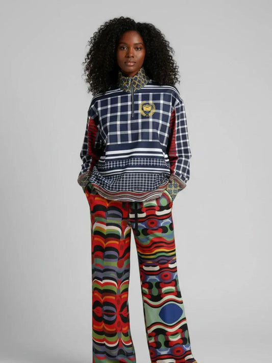 Polyamory in Red and Blue Plaid Stripe Heavyweight Quarter Zip Unisex Pullover