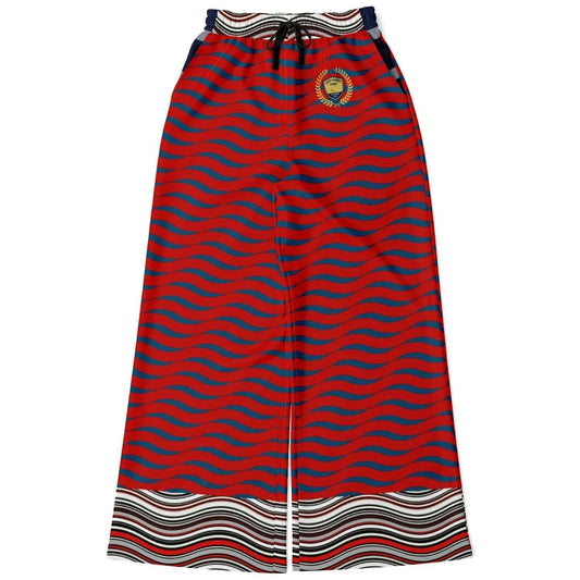 Polyamory in Red and Blue Wavy Stripes Eco-Poly Eco-Poly Wide Leg Pants
