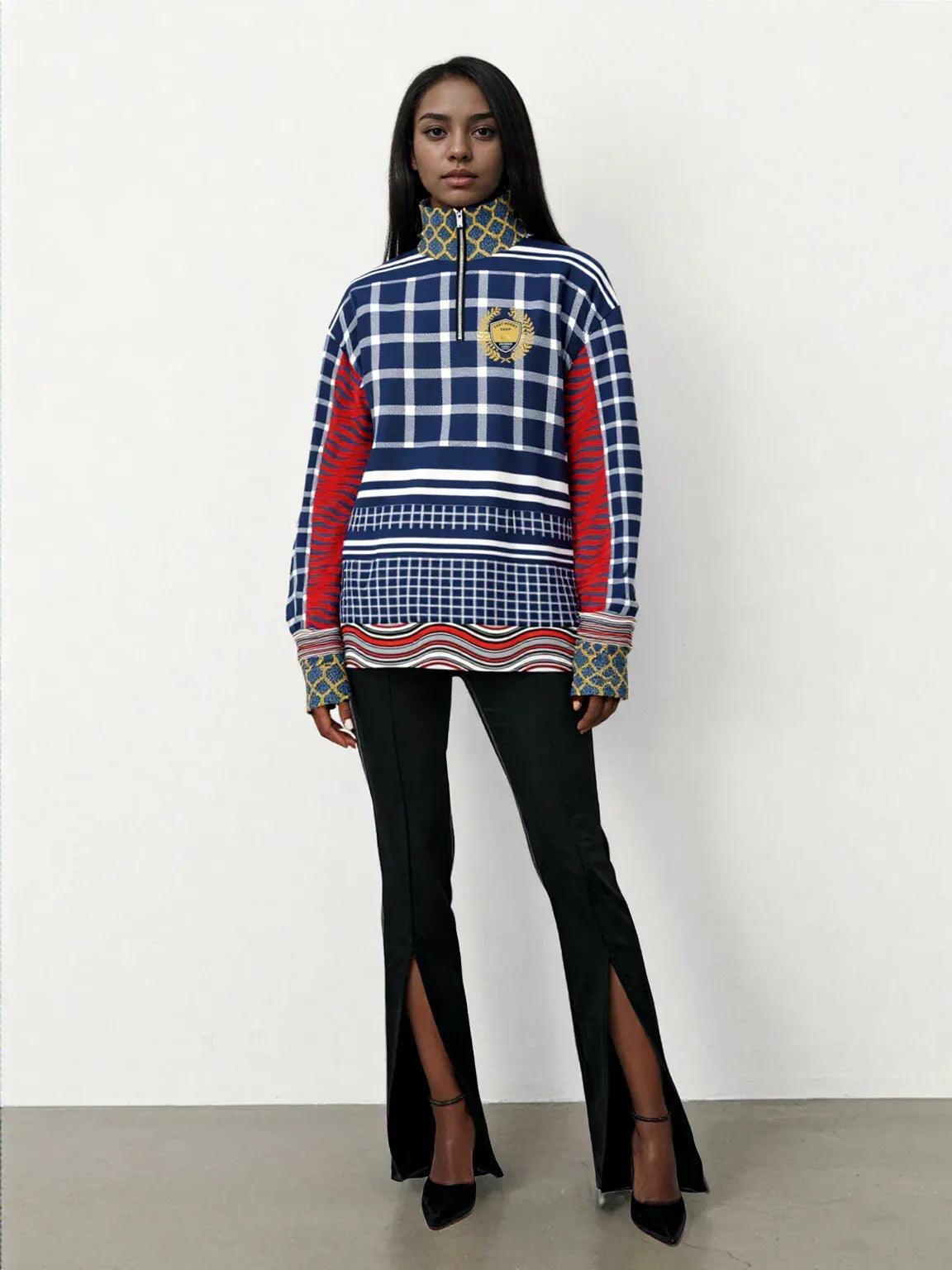 Polyamory in Red and Blue Plaid Stripe Heavyweight Quarter Zip Unisex Pullover