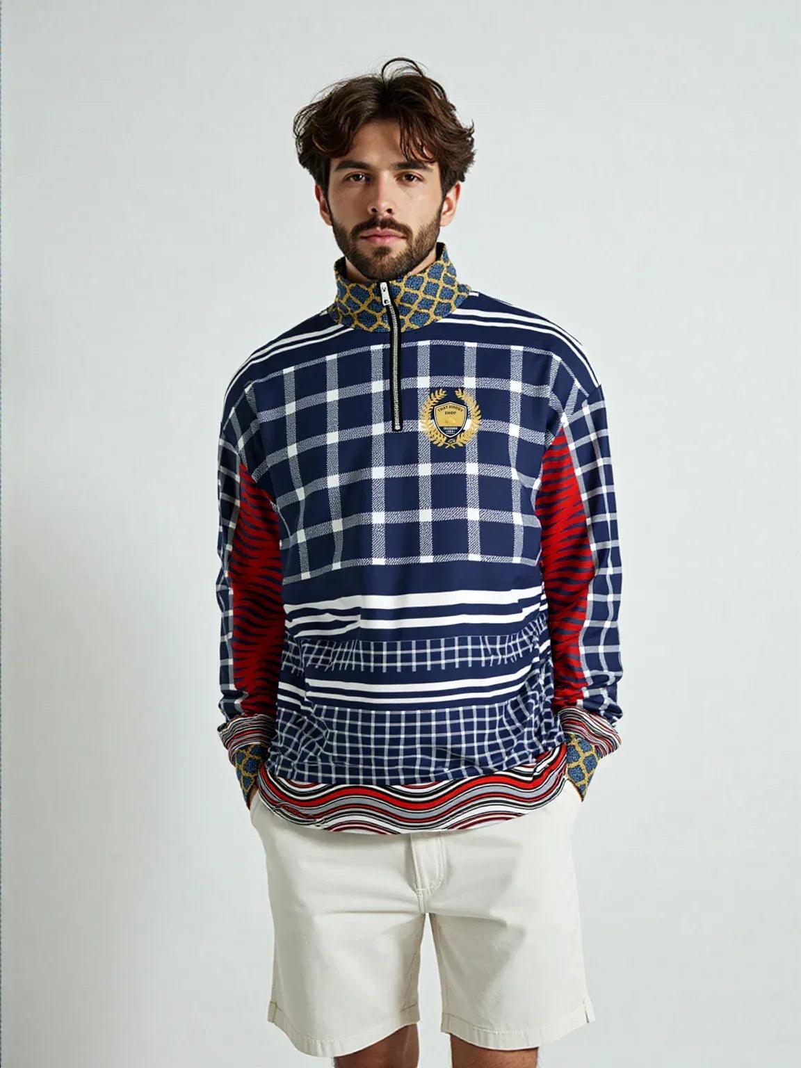 Polyamory in Red and Blue Plaid Stripe Heavyweight Quarter Zip Unisex Pullover