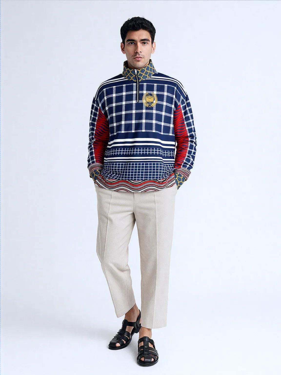 Polyamory in Red and Blue Plaid Stripe Heavyweight Quarter Zip Unisex Pullover