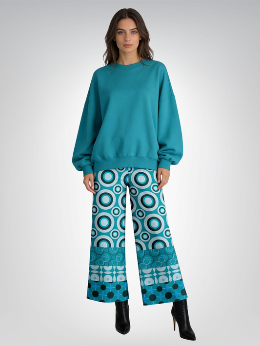 Popstar in Patchwork Circles Eco-Poly Wide Leg Pants