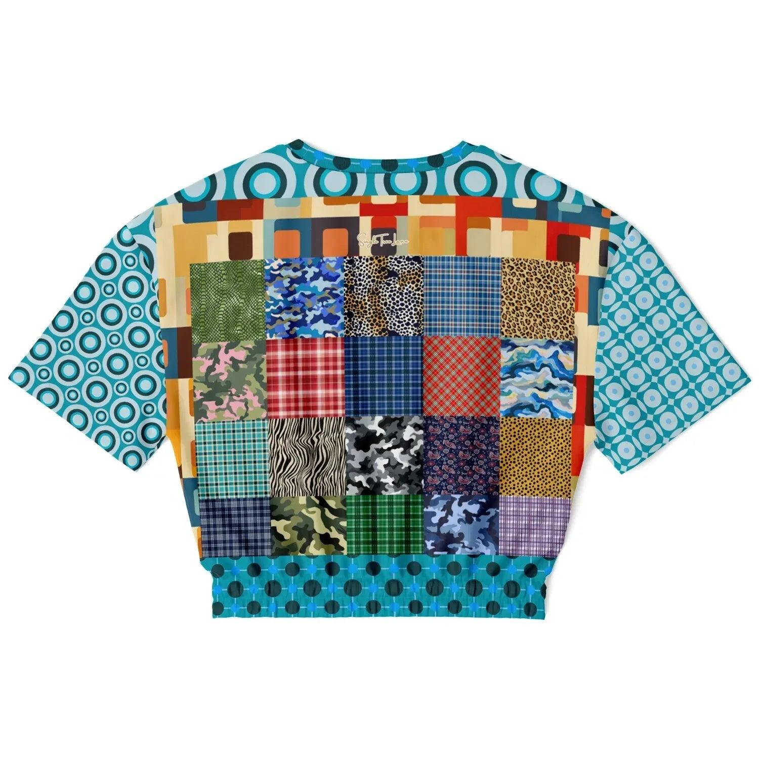 Popstar in Patchwork Fantasy Eco-Poly Short Sleeve Cropped Pullover