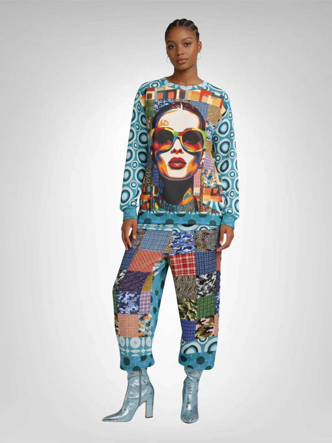 Popstar in Patchwork Fantasy Eco-Poly Wide Leg Pants