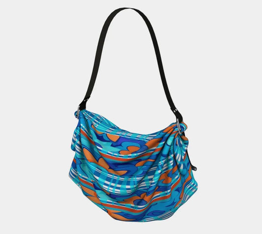 Blue Majestic Hippie Floral Plaid Hobo Scarf Bag