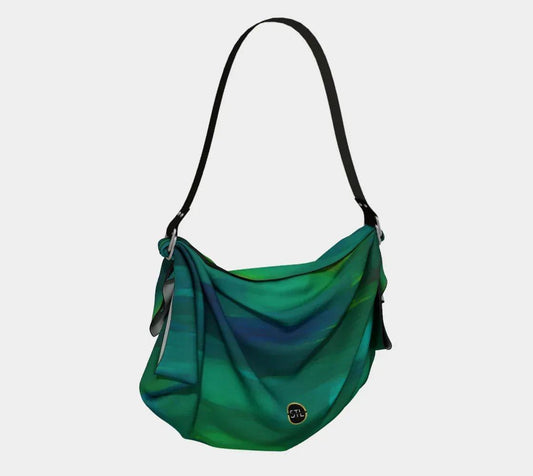 Vibrant Green Abstract Stripe Watercolor Hobo Scarf Bag