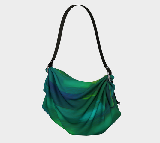 Vibrant Green Abstract Stripe Watercolor Hobo Scarf Bag