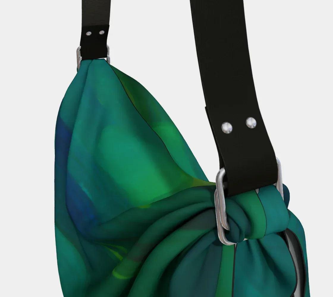 Vibrant Green Abstract Stripe Watercolor Hobo Scarf Bag
