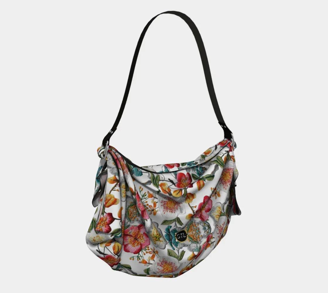 Floral Party in White Hobo Scarf Bag