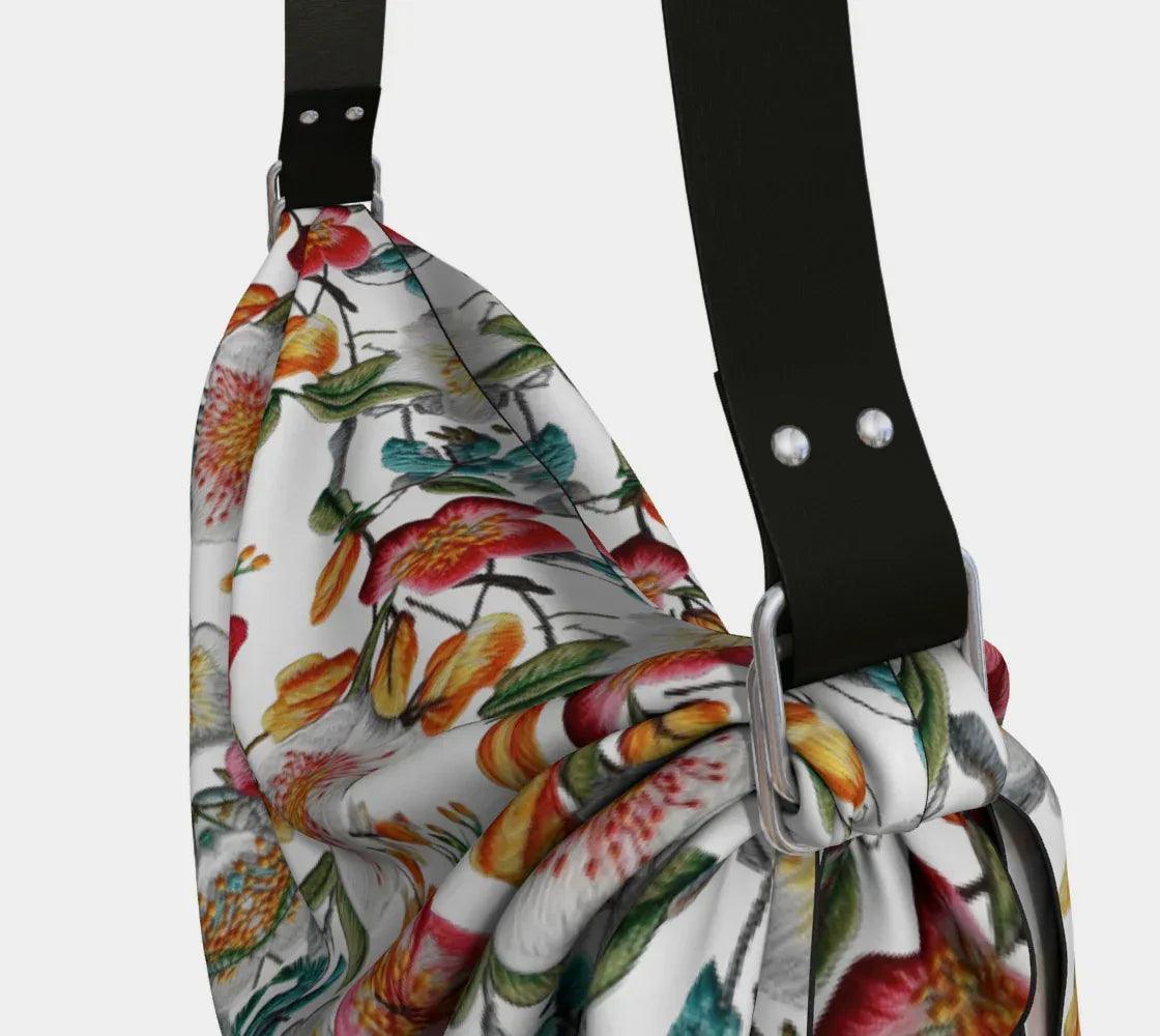 Floral Party in White Hobo Scarf Bag