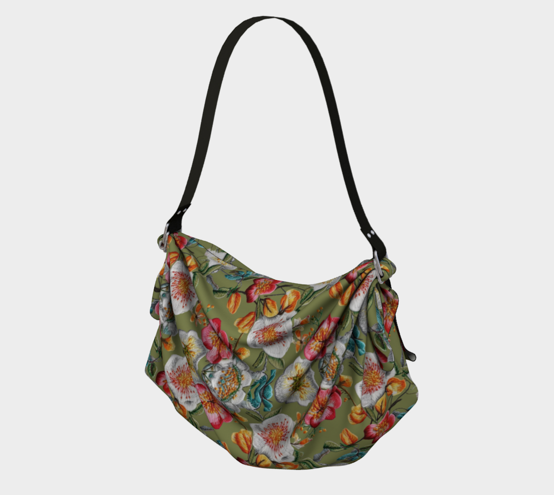 Floral Party in Green Hobo Scarf Bag